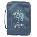 I Can Do All Things Through Christ Bible Cover, Canvas, Blue, Large