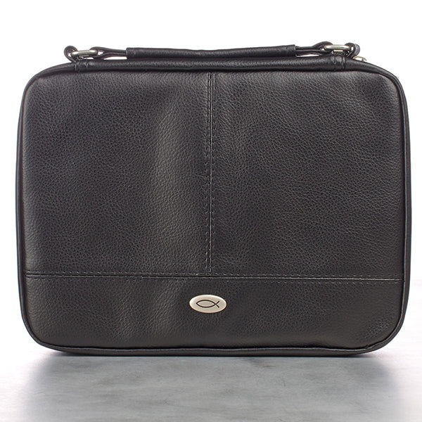 Two-fold Black Faux Leather Organizer Bible Cover, Large