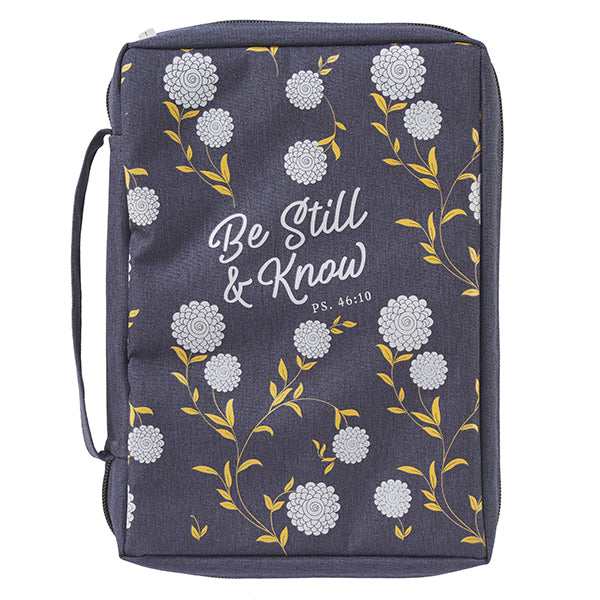 Be Still and Know Bible Cover, Canvas, Navy Blue, Large