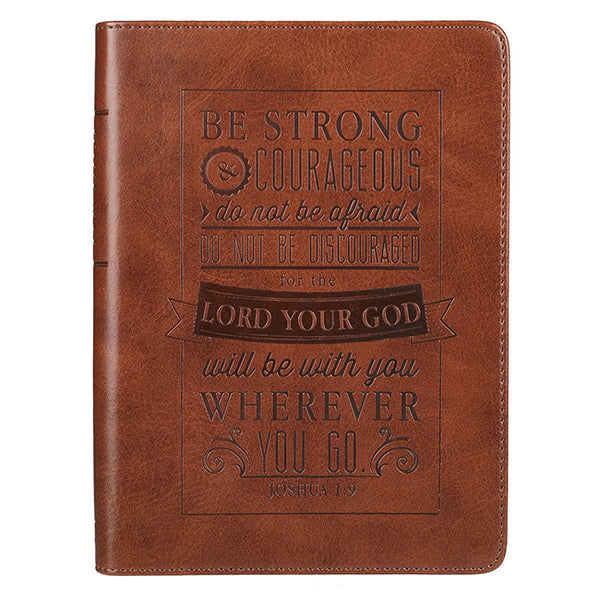 Be Strong & Courageous Journal, LuxLeather, Brown JL213