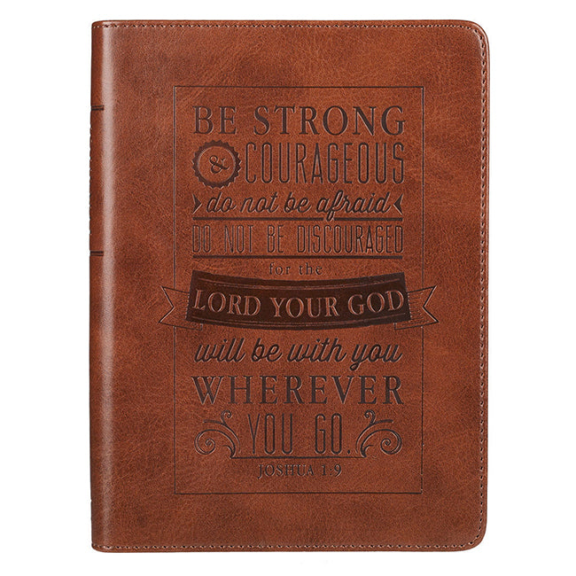 Be Strong & Courageous Journal, LuxLeather, Brown JL213