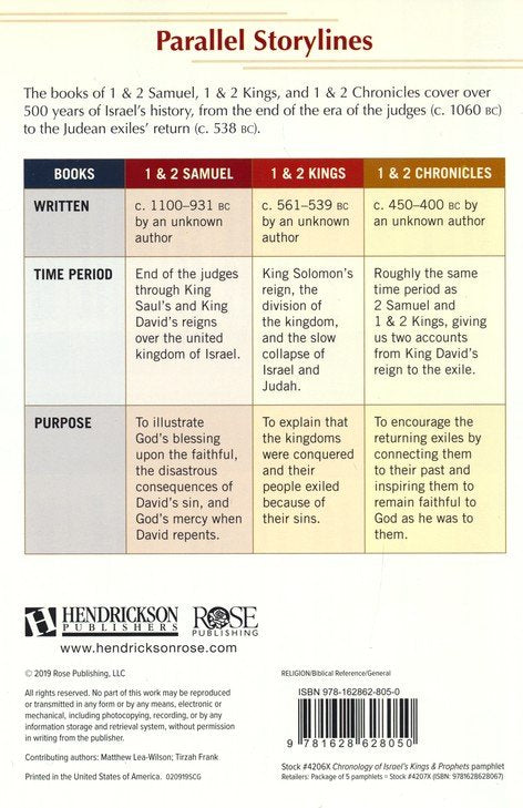 Chronology of Israel's Kings & Prophets Pamphlet